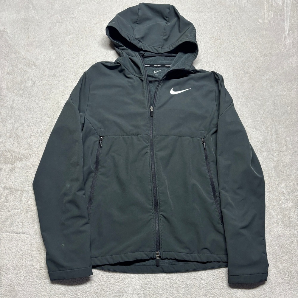 Nike Jacket Mens L Winterized Hooded Dark Grey Nike Pro Full Zip Training READ